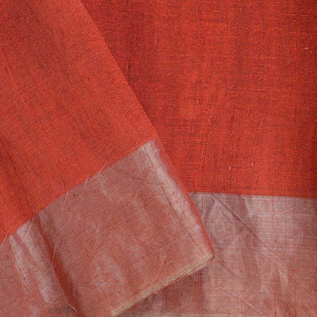 Deep Orange Kalamkari Printed Raw Silk Saree - Singhania's
