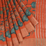 Dusky Orange Kalamkari Printed Raw Silk Saree - Singhania's