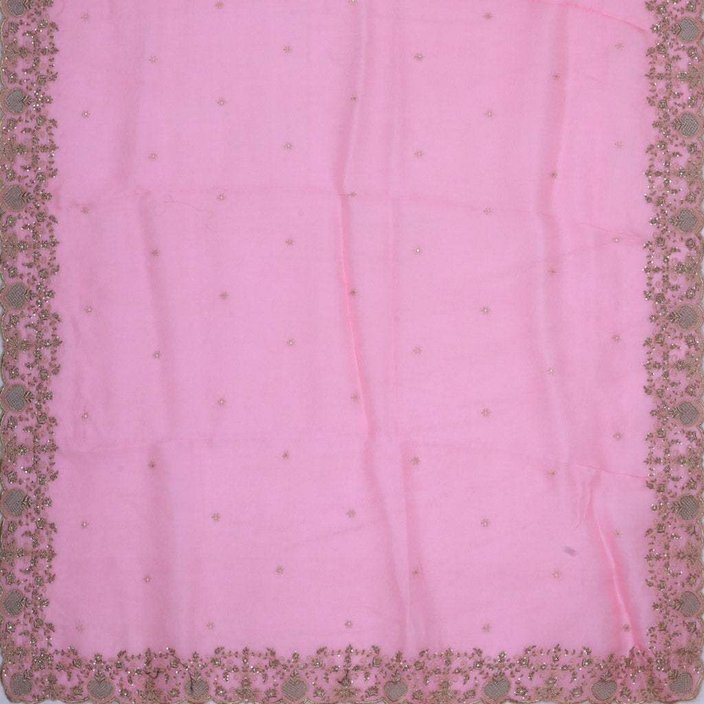 Flamingo Pink Organza Saree With Zardosi Embroidery - Singhania's