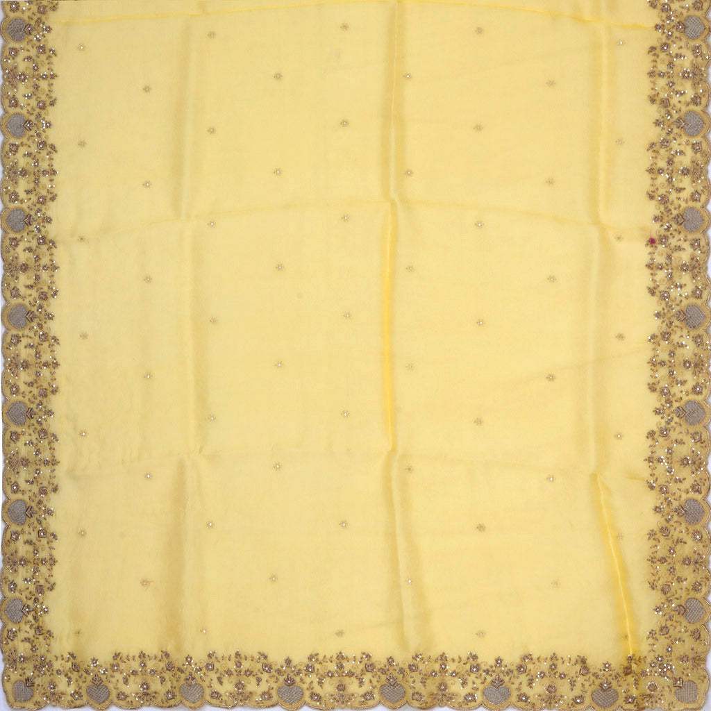 Butter Yellow Organza Saree With Zardosi Embroidery - Singhania's