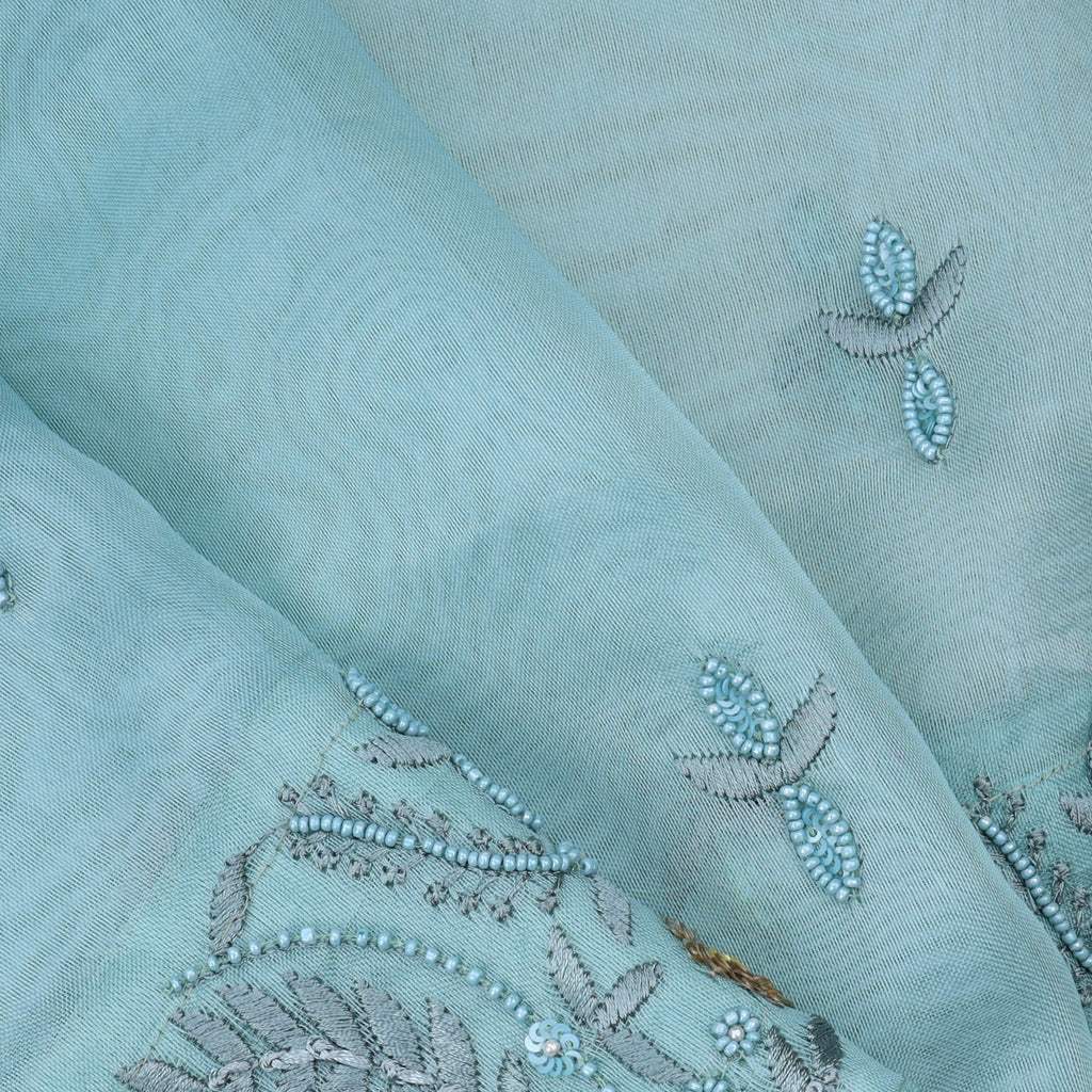 Slate Blue Embroidered Organza Saree - Singhania's