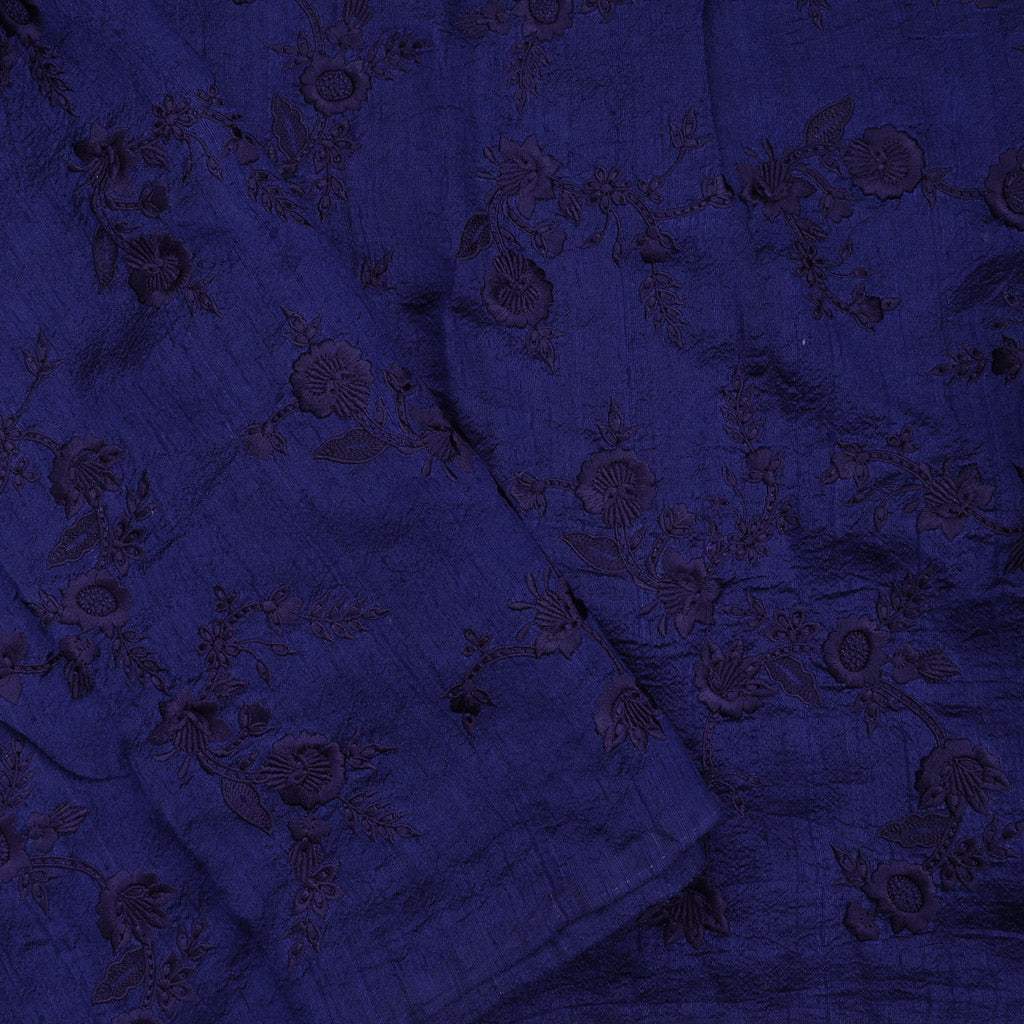 Navy Blue Floral Embroidery Organza Saree - Singhania's