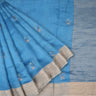 Cerulean Blue Floral Embroidered Moonga Saree - Singhania's
