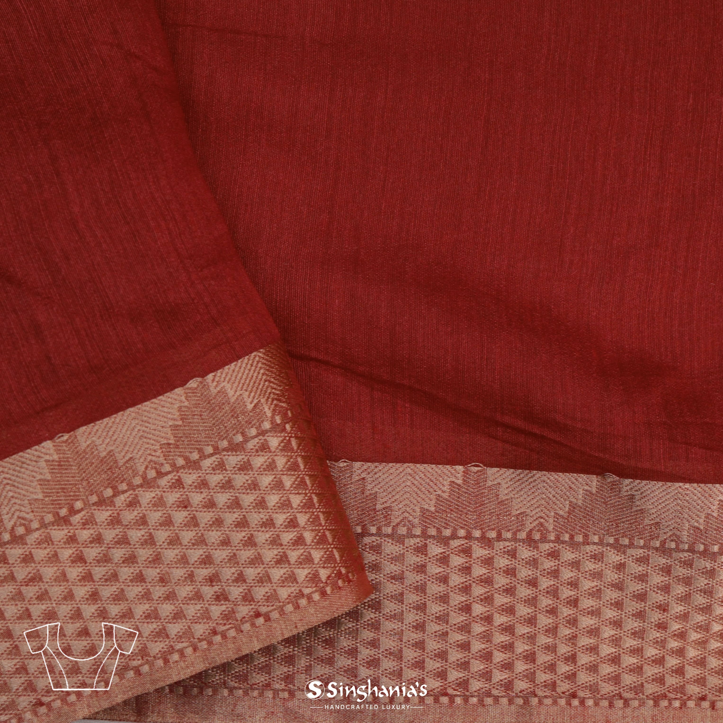 Crimson Red Moonga Embroidery Handloom Saree With Tiny Floral Buttis
