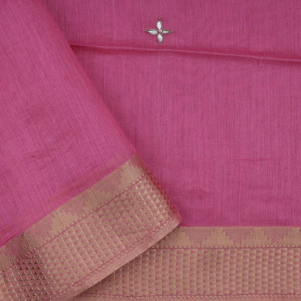 Dark Bubblegum Pink Hand Embroidered Moonga Silk Saree With Gota Patti - Singhania's