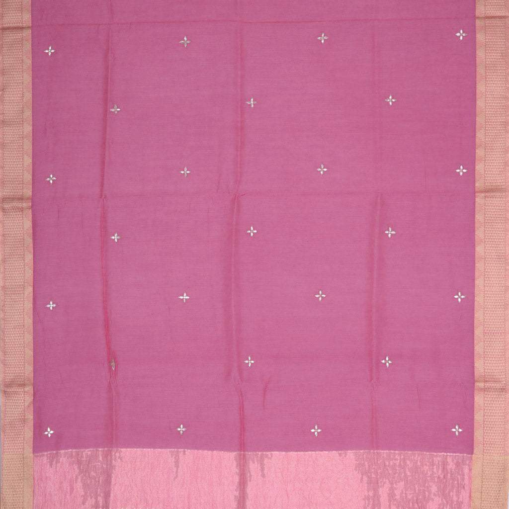 Dark Bubblegum Pink Hand Embroidered Moonga Silk Saree With Gota Patti - Singhania's