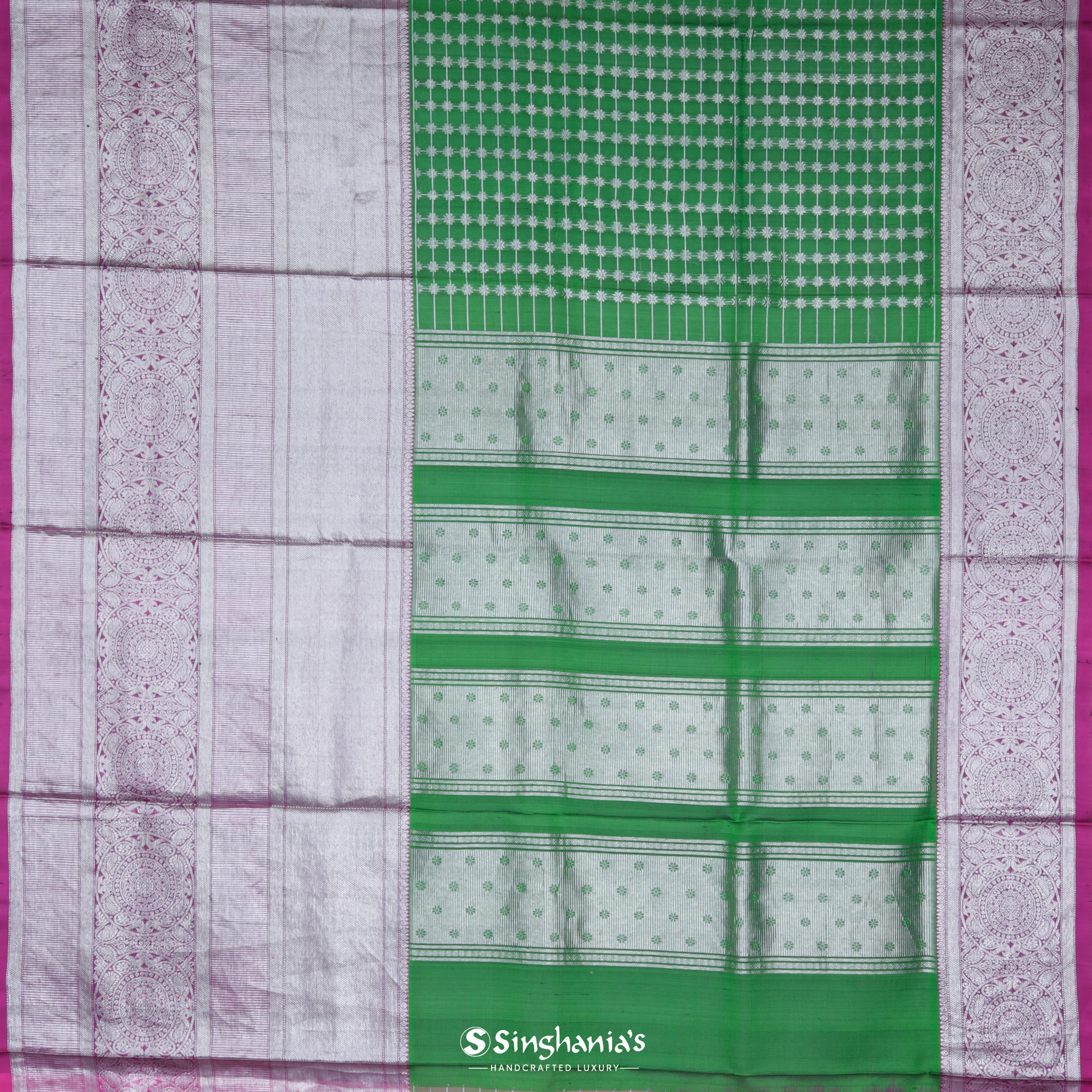 Forest Green Silk Venkatagiri Saree With Striped Floral Pattern