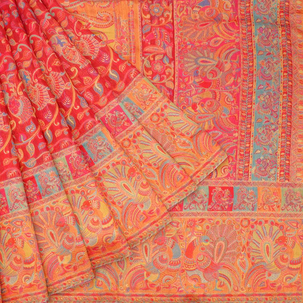 Apple Red Kani Silk Handloom Saree - Singhania's