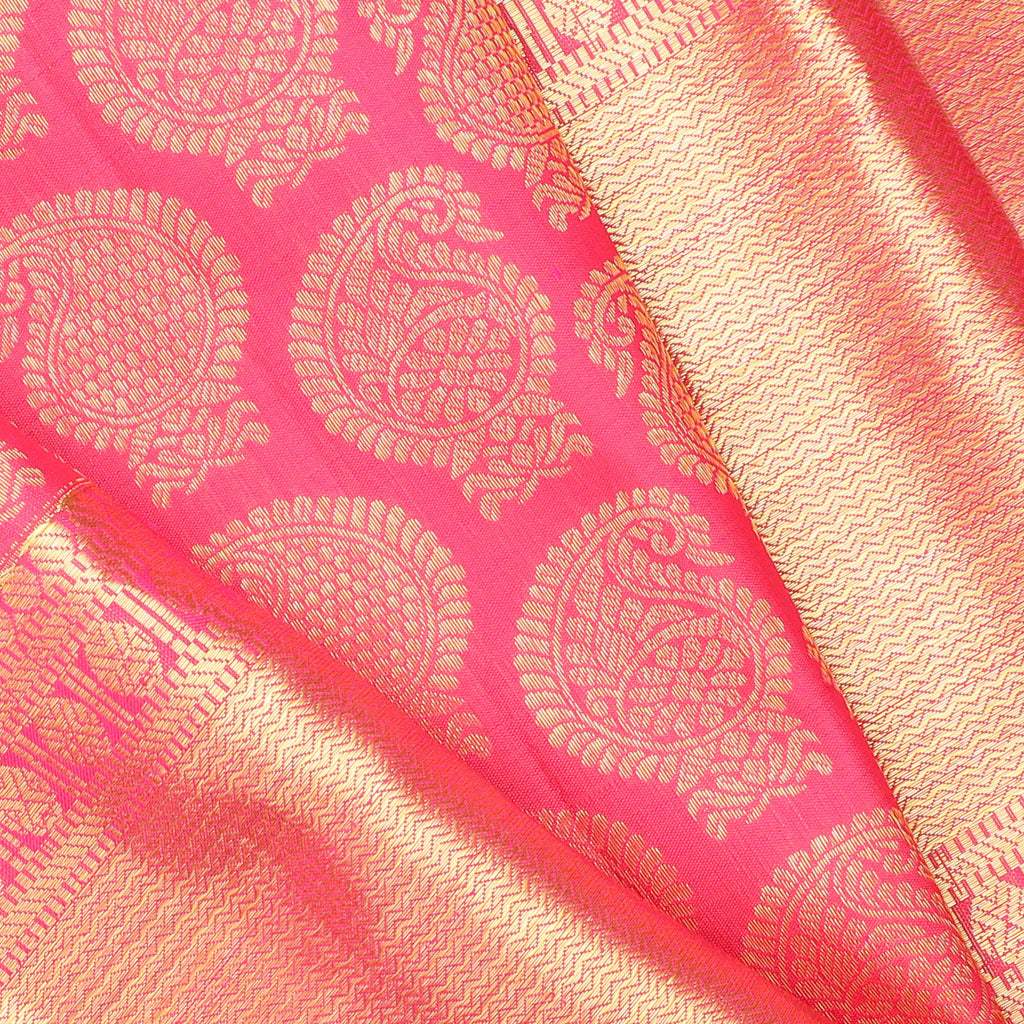 Vivid Pink Kanjivaram Silk Handloom Saree With Paisley Motifs - Singhania's