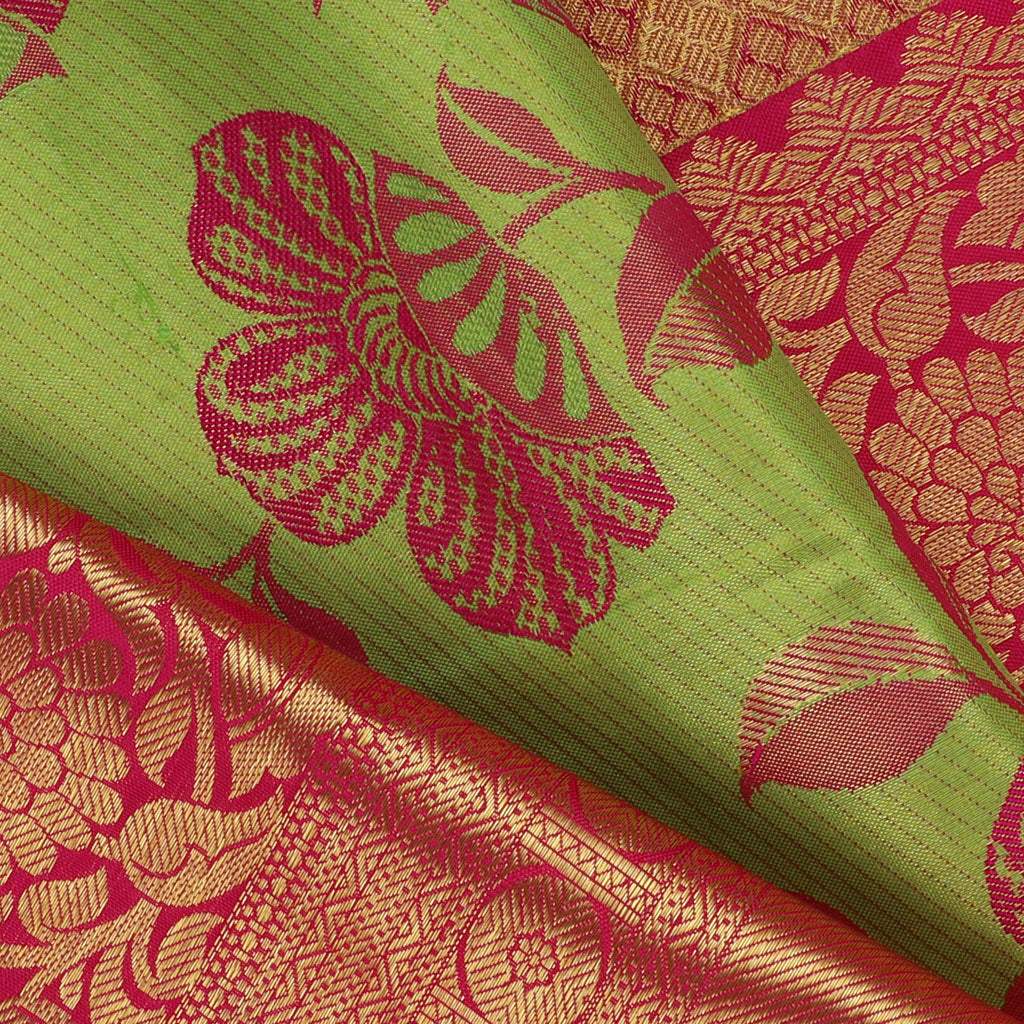 Golden Light Green Tissue Kanjivaram Handloom Silk Saree With Kodi Visiri Border - Singhania's