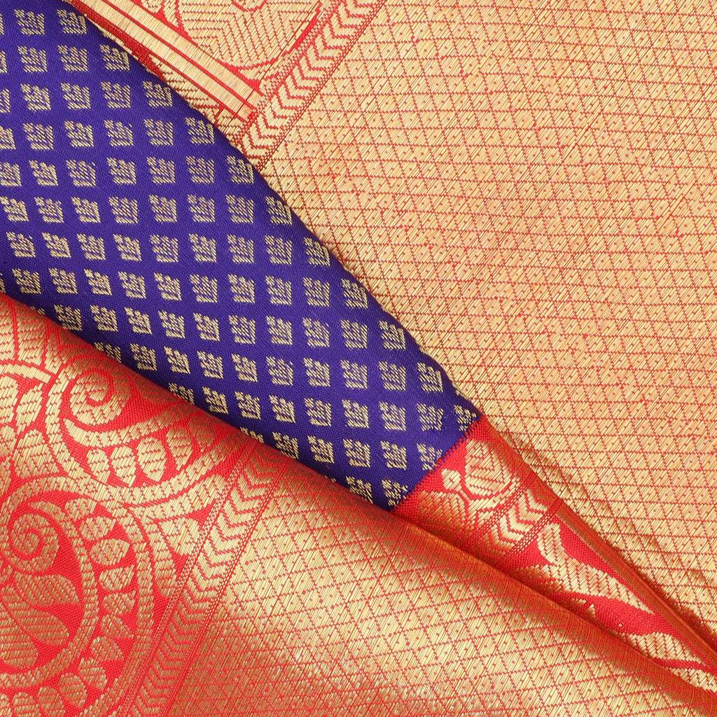 Bluish Purple Korvai Kanjivaram Handloom Silk Saree - Singhania's