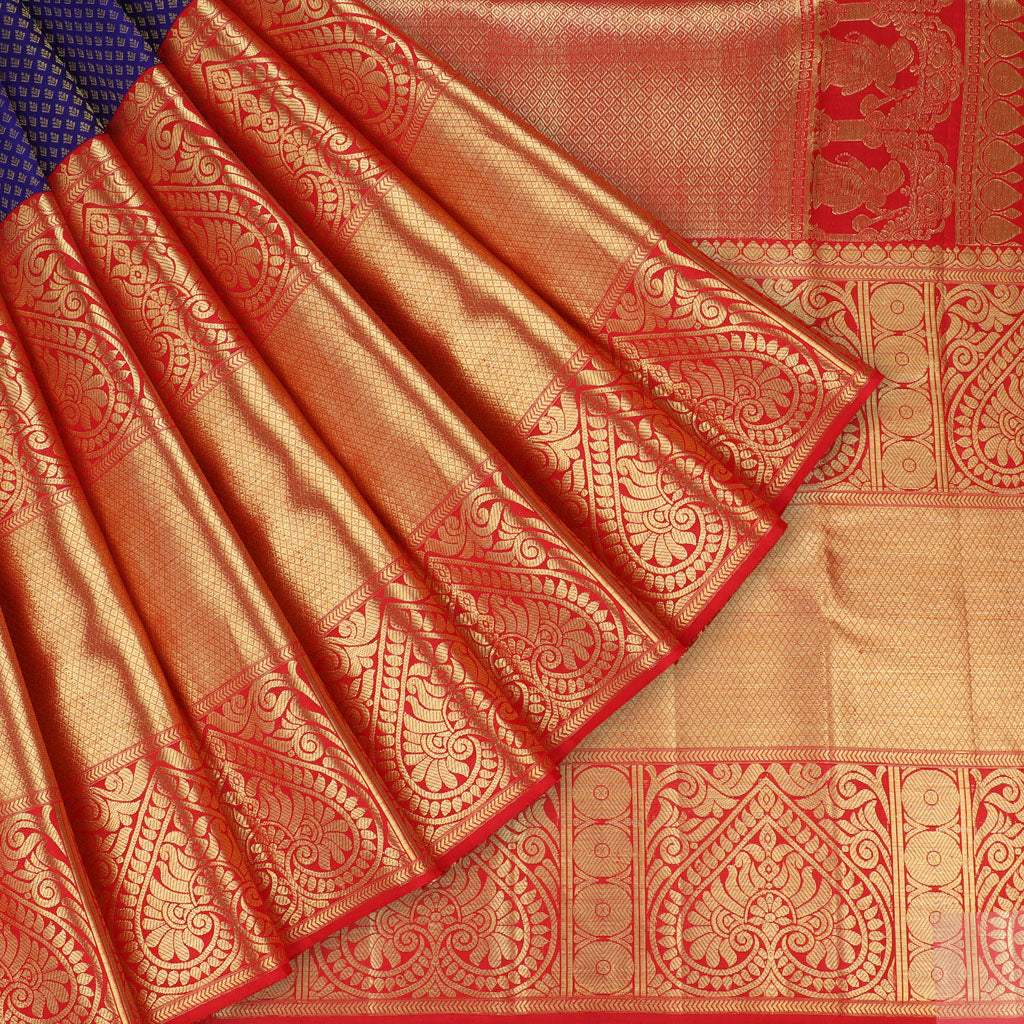 Bluish Purple Korvai Kanjivaram Handloom Silk Saree - Singhania's