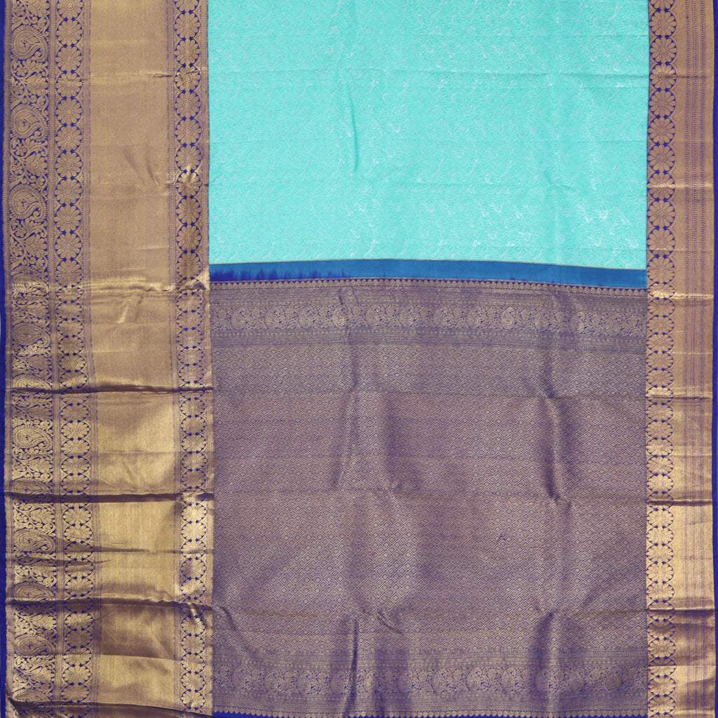 Light Blue Korvai Kanjivaram Handloom Silk Saree With Floral Motif - Singhania's