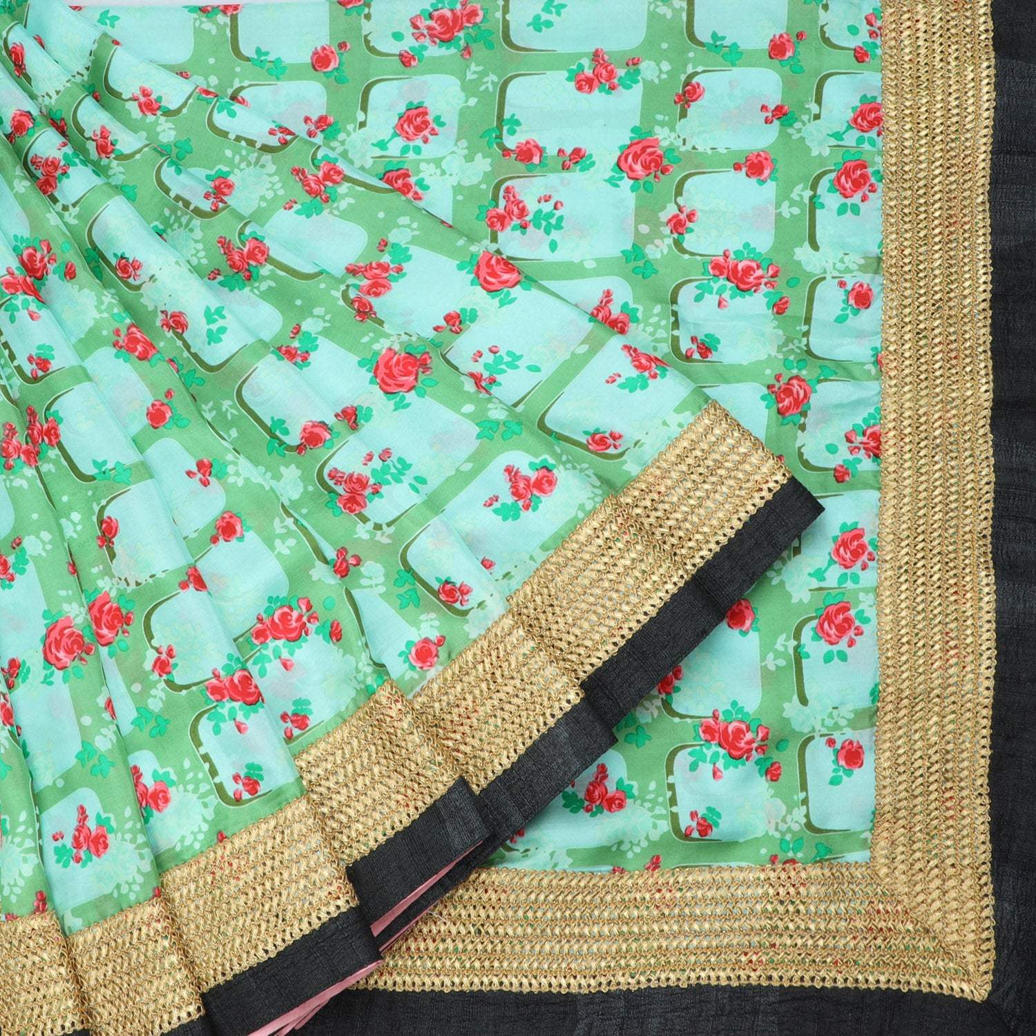 Light Green Handloom Silk Saree With Prints - Singhania's
