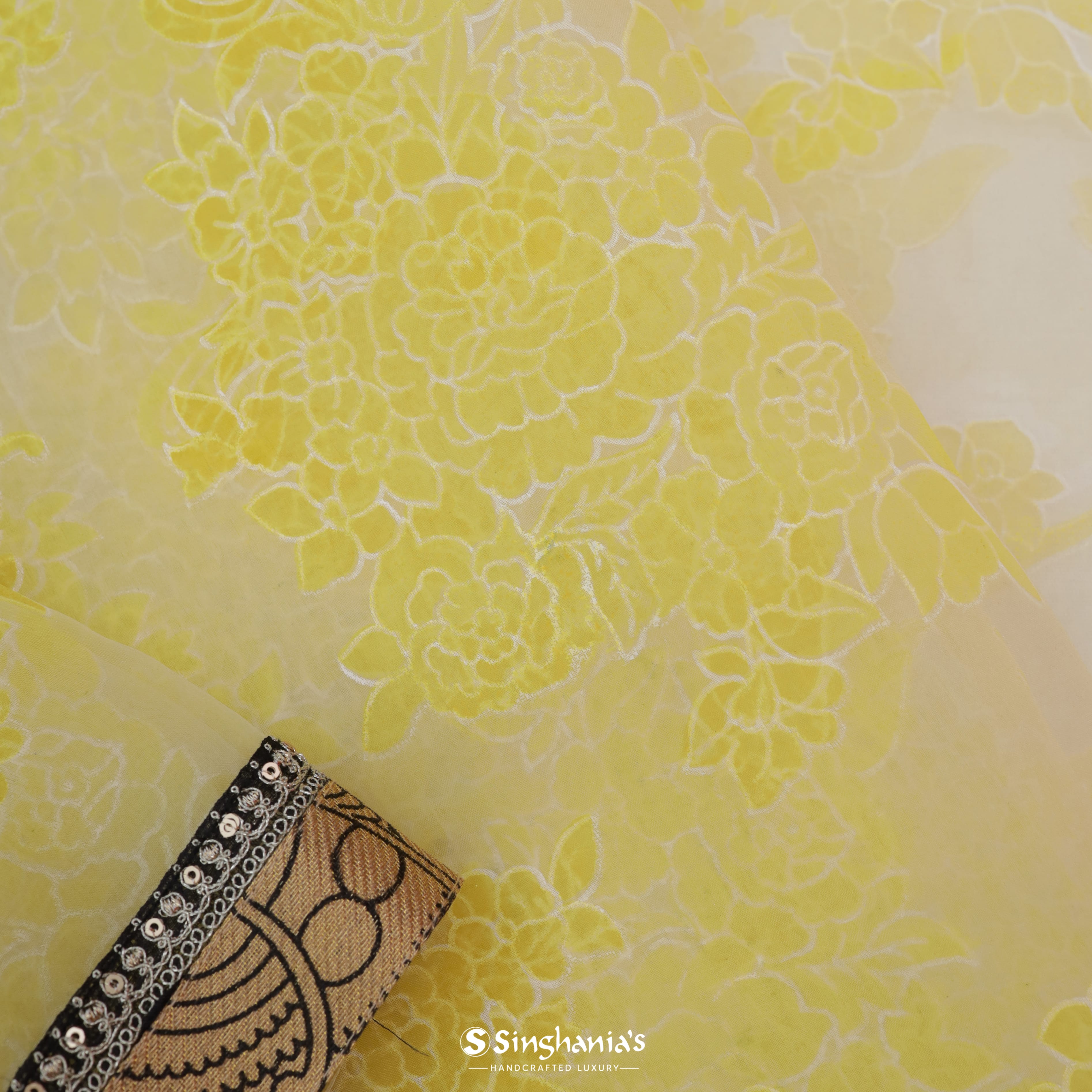 Lemon Yellow Organza Uppada Saree With Floral Jaal Design