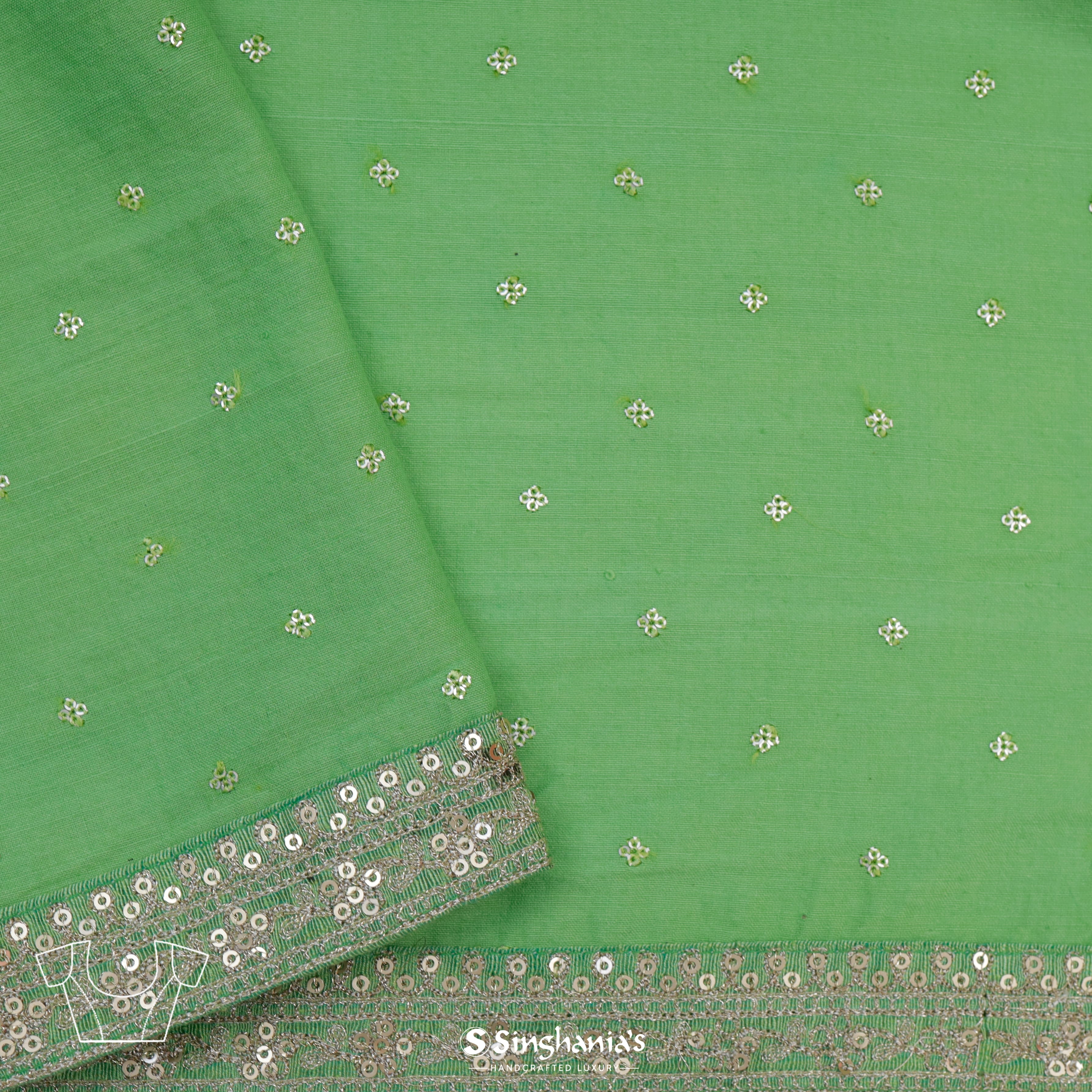 Avocado Green Organza Printed Saree With Floral Jaal Design