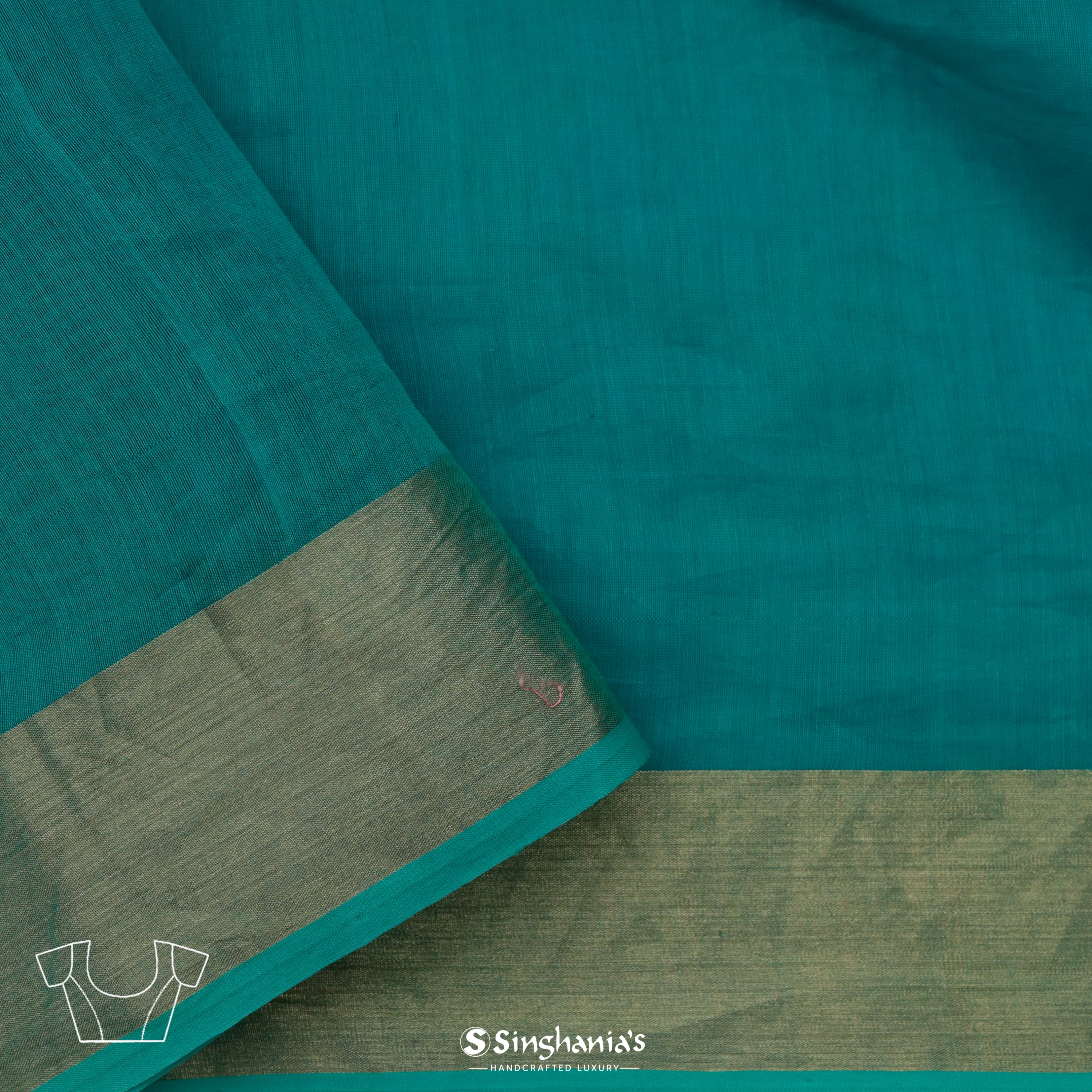 Teal Blue Chanderi Banarasi Saree With Tiny Floral Buttis