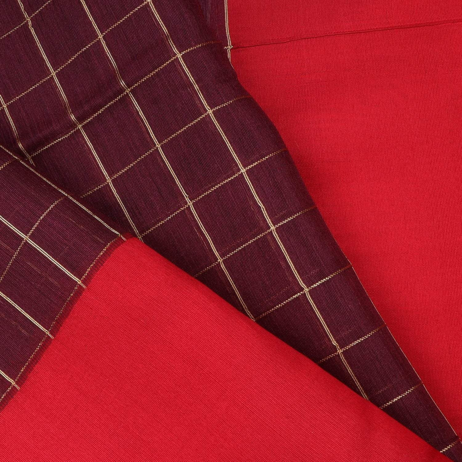Burgundy Red Matka Silk Saree With Checks Pattern - Singhania's