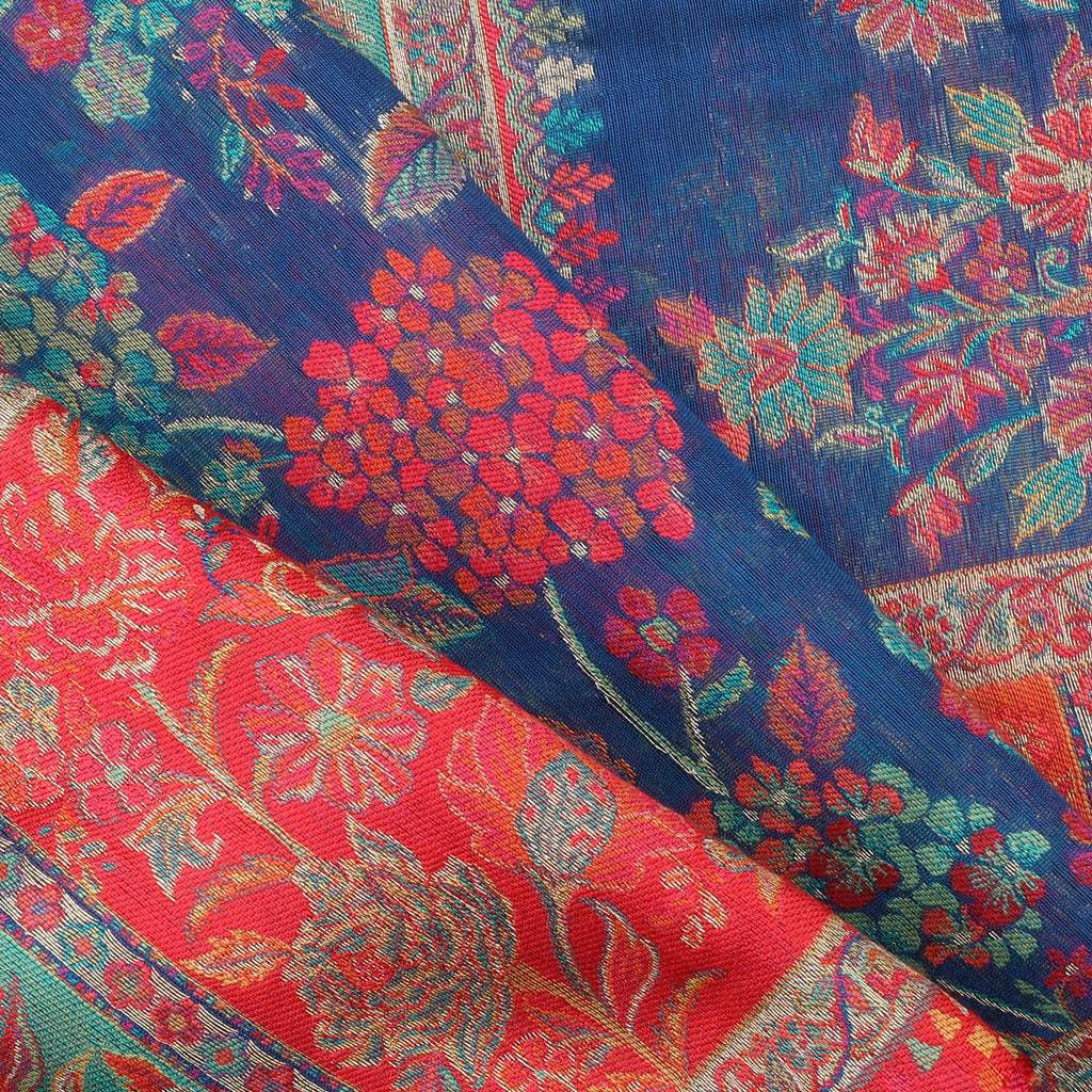 Blue Kani Silk Handloom Saree With Multicolour Border - Singhania's