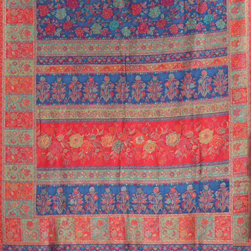 Blue Kani Silk Handloom Saree With Multicolour Border - Singhania's