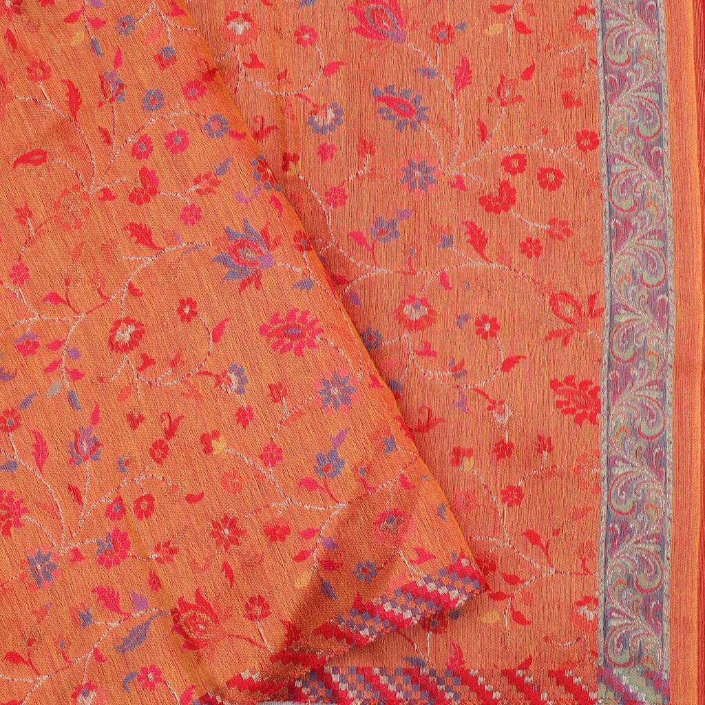 Red Kani Silk Handloom Saree With Multicolour Border - Singhania's