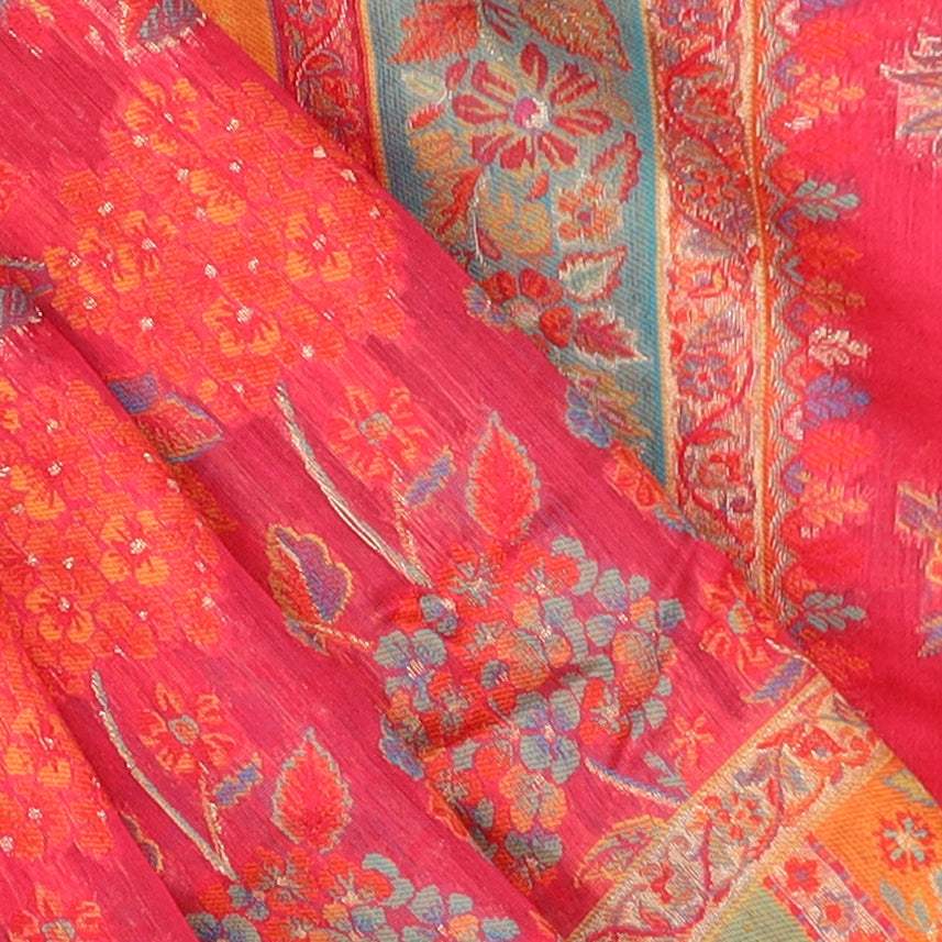 Pink Kani Silk Handloom Saree With Multicolour Border - Singhania's
