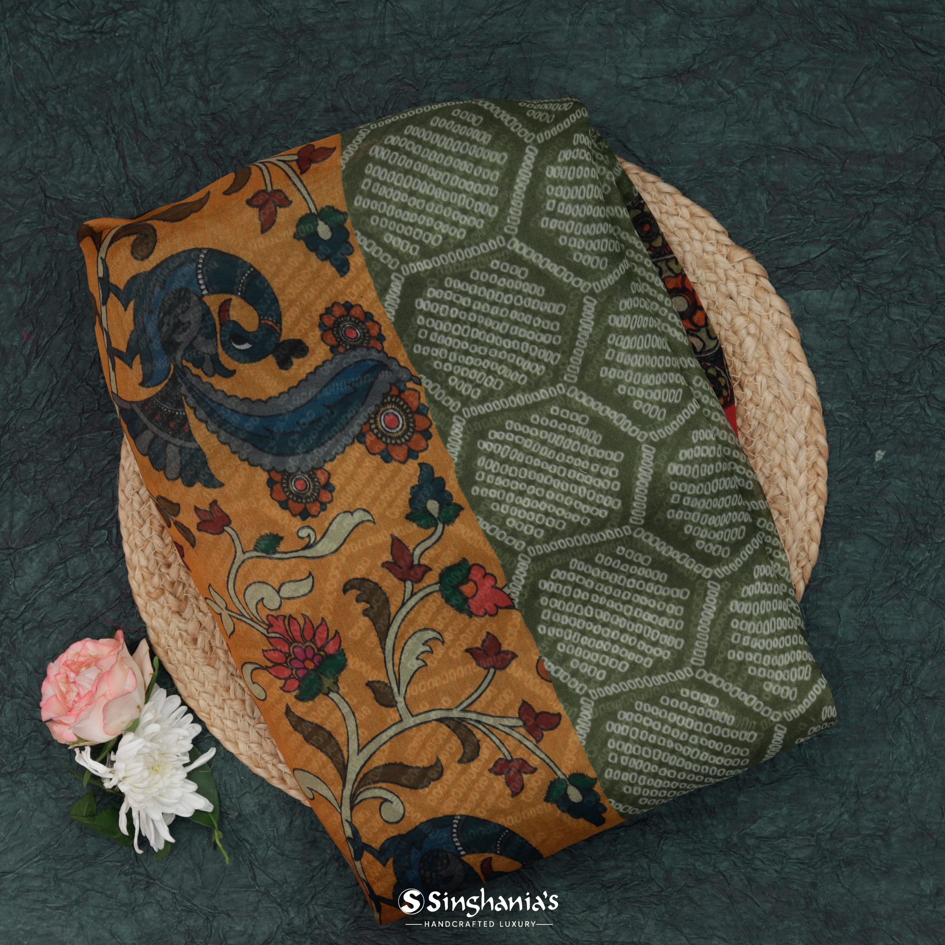 Jade Green Organza Embroidery Saree With Geometrical Pattern