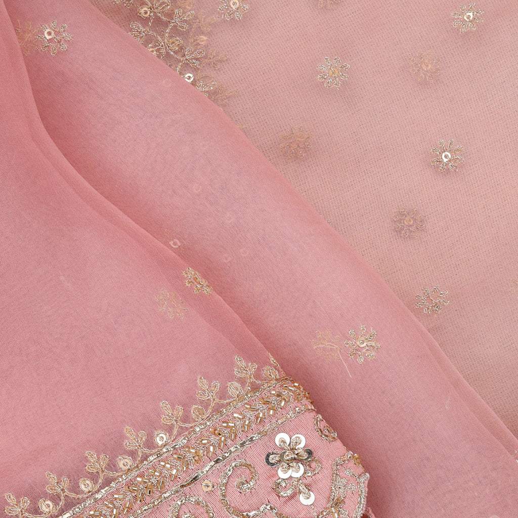 Blush Pink Embroidered Organza Designer Saree - Singhania's