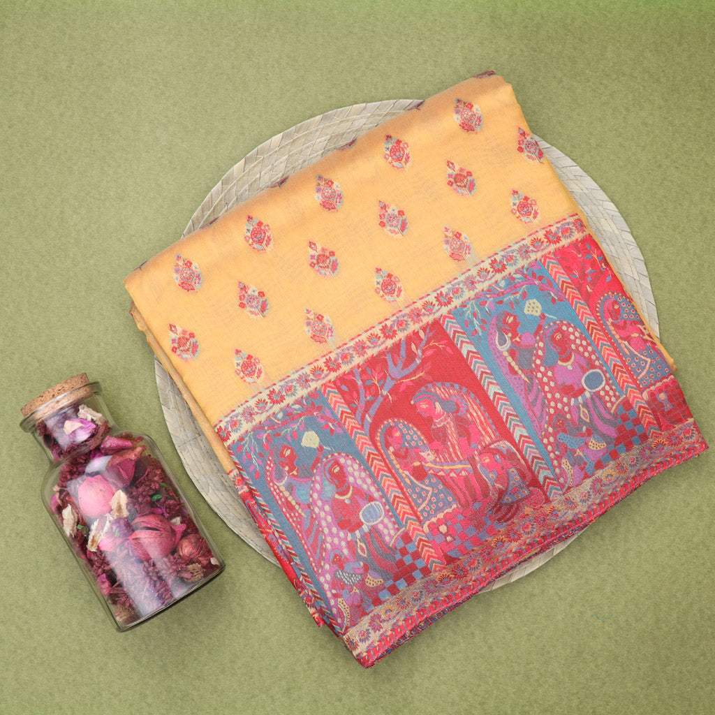 Pastel Yellow Kani Silk Handloom Saree - Singhania's