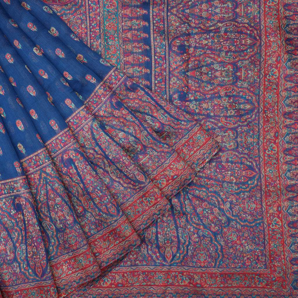 Navy Blue Kani Silk Handloom Saree - Singhania's