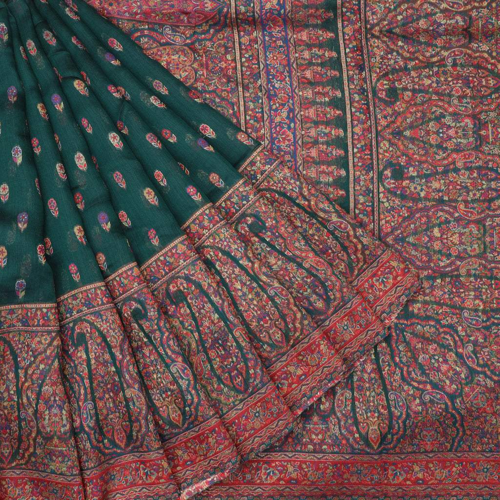 Dark Teal Green Kani Silk Handloom Saree - Singhania's