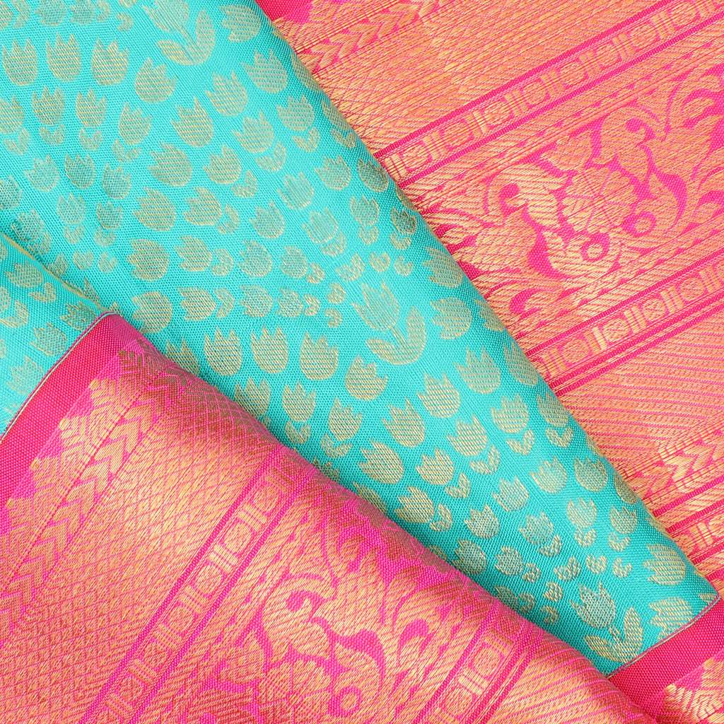 Arctic Blue Korvai Kanjivaram Silk Handloom Saree With Kuttu Border - Singhania's