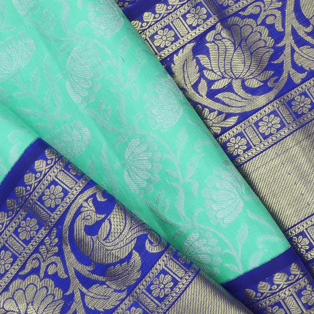 Aqua Green Kanjivaram Silk Handloom Saree - Singhania's