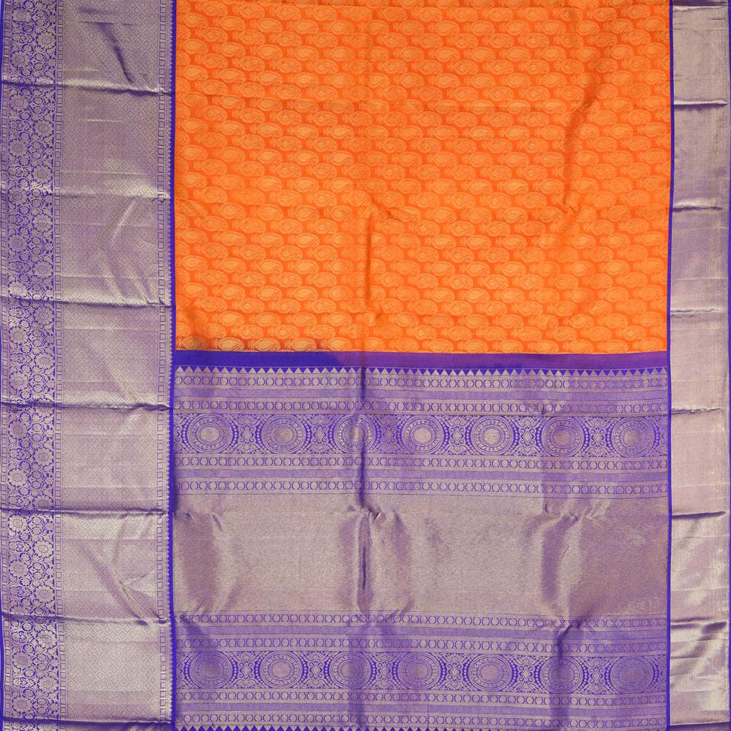 Dark Fire Orange Kanjivaram Silk Handloom Saree - Singhania's