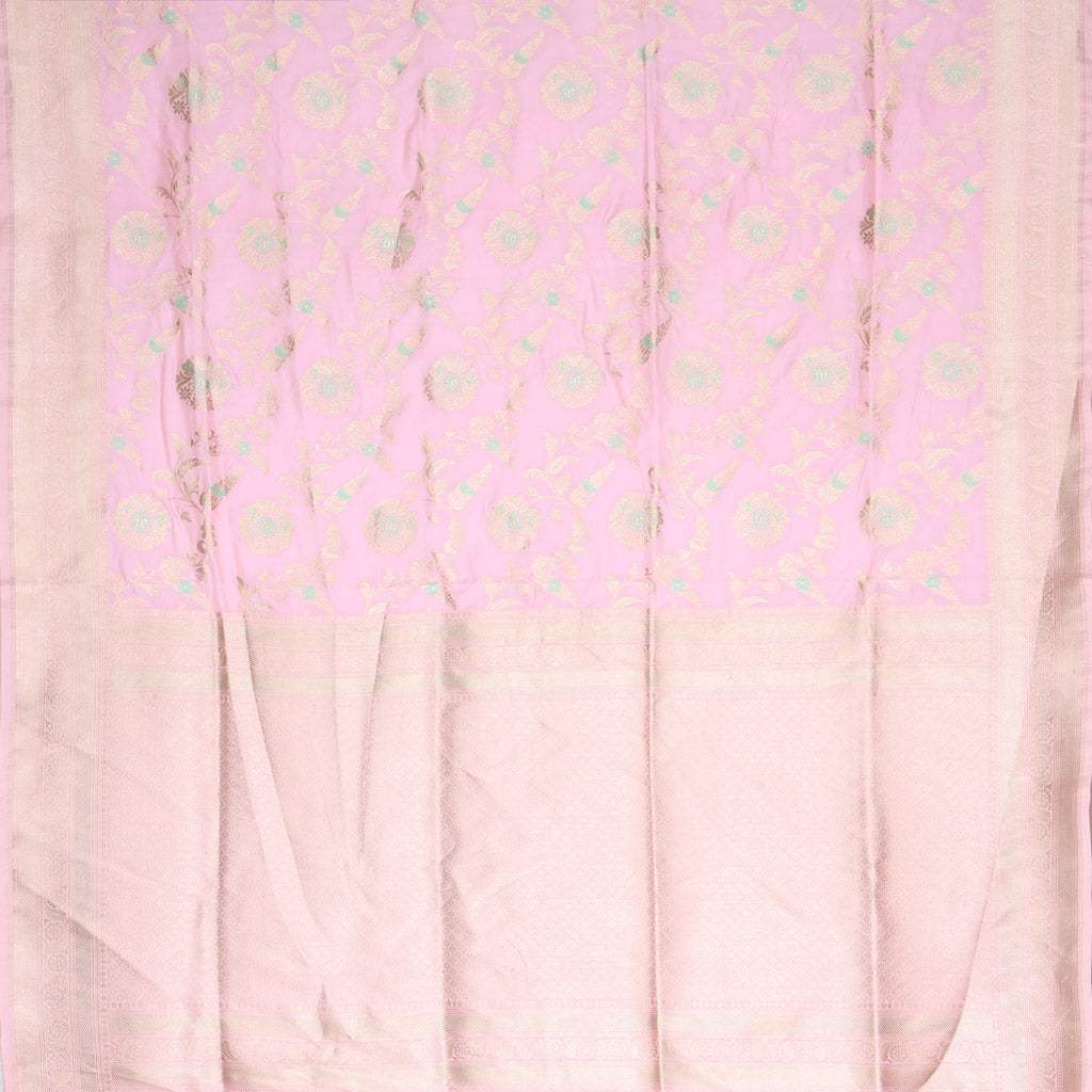 Light Pink Banarasi Silk Handloom Saree With Floral Buttas - Singhania's