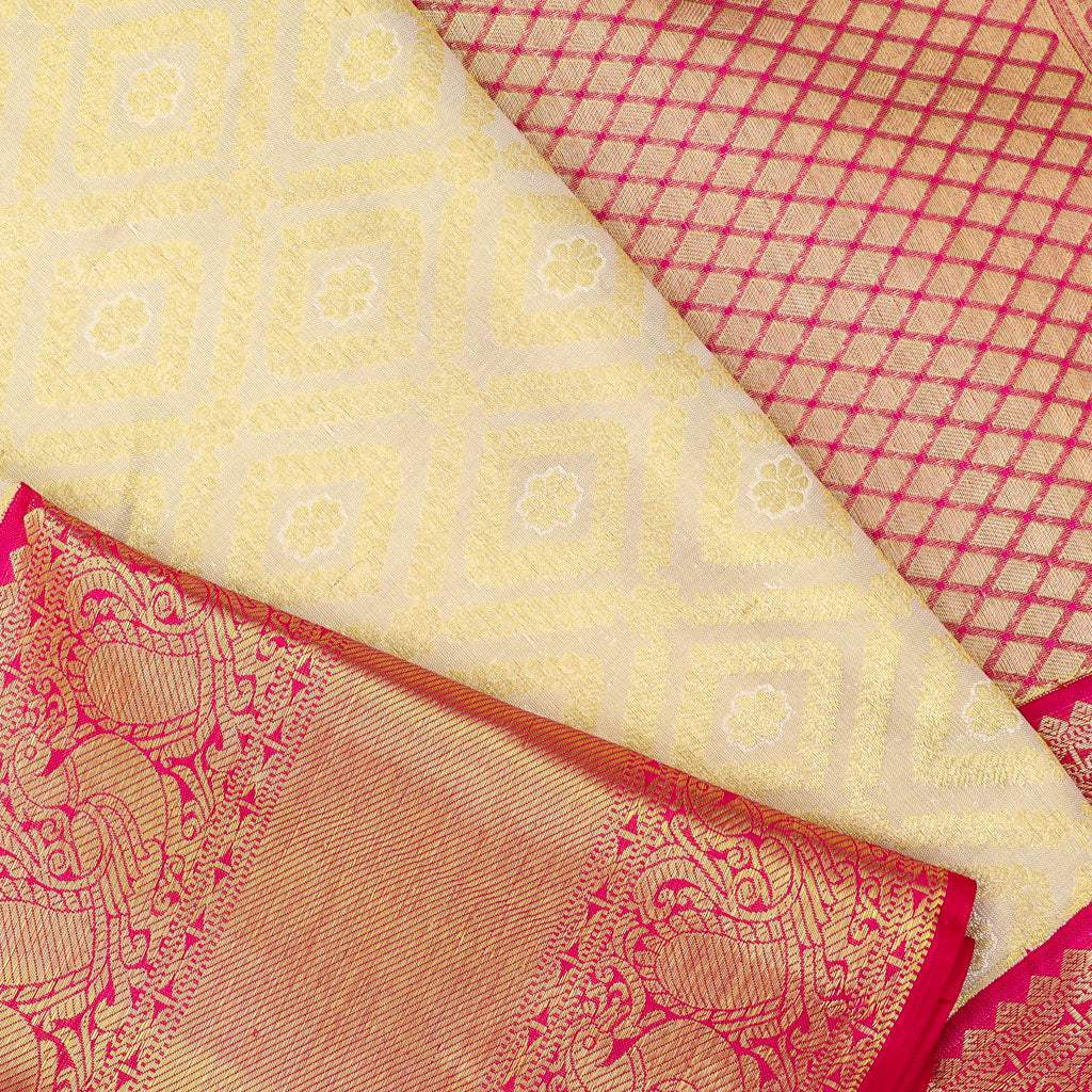 Pastel Yellow Korvai Kanjivaram Silk Handloom Saree With Bird Motifs - Singhania's