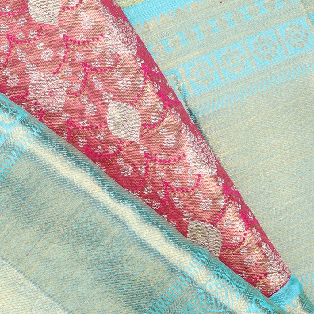 Pink Tissue Kanjivaram Silk Saree With Floral Buttas - Singhania's