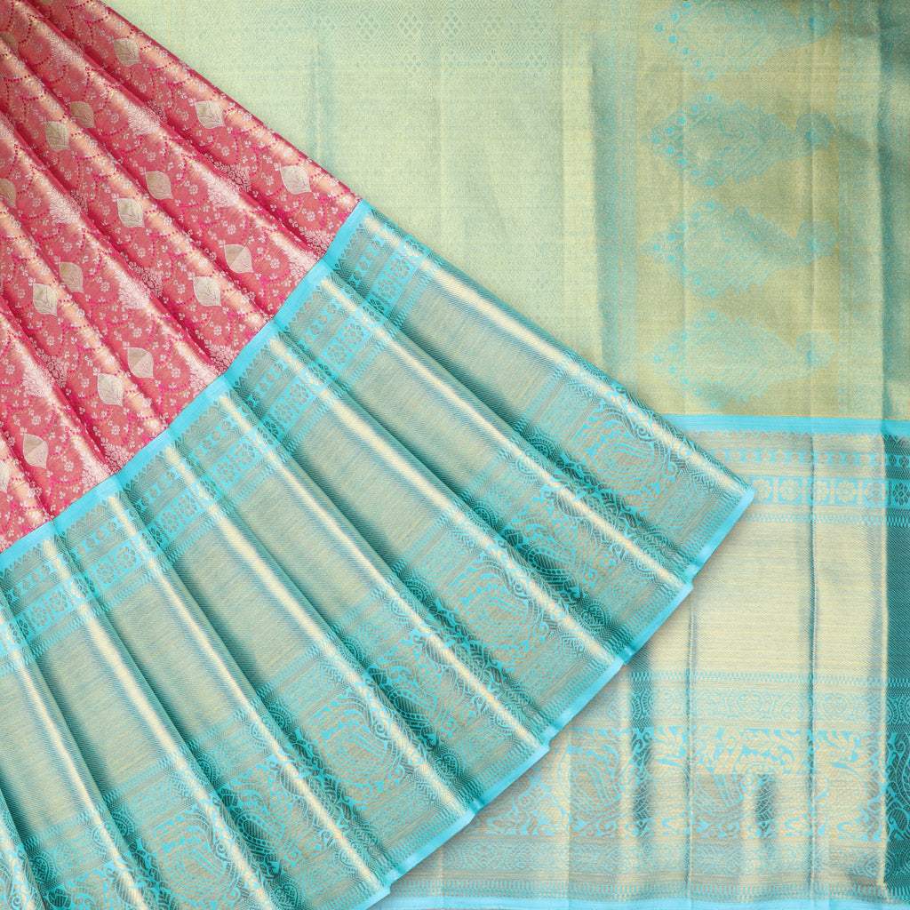Pink Tissue Kanjivaram Silk Saree With Floral Buttas - Singhania's