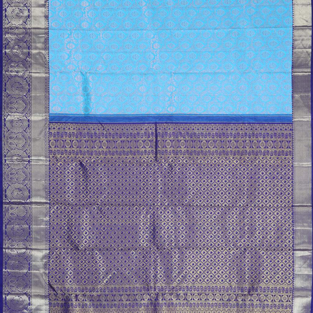 Sky Blue Kanjivaram Silk Handloom Saree With Floral Motifs - Singhania's