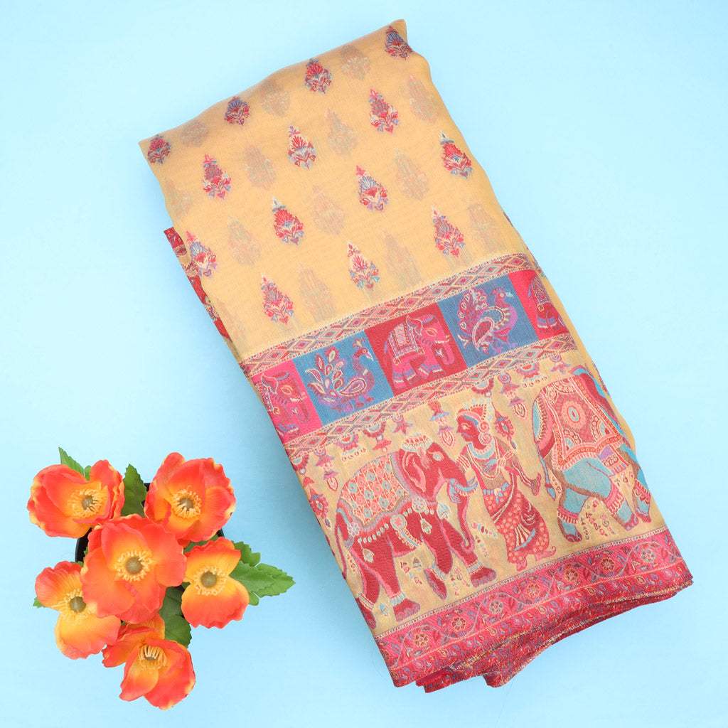 Soft Yellow Kani Silk Handloom Saree - Singhania's