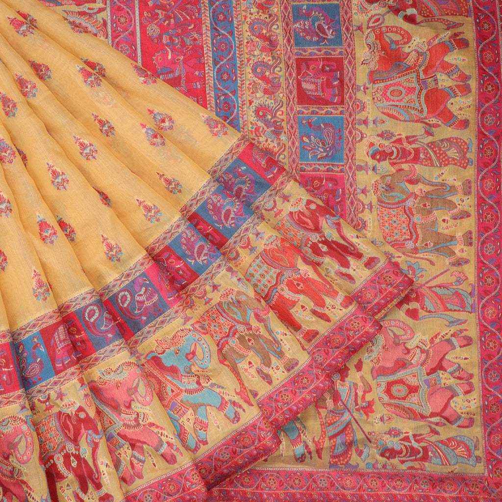 Soft Yellow Kani Silk Handloom Saree - Singhania's
