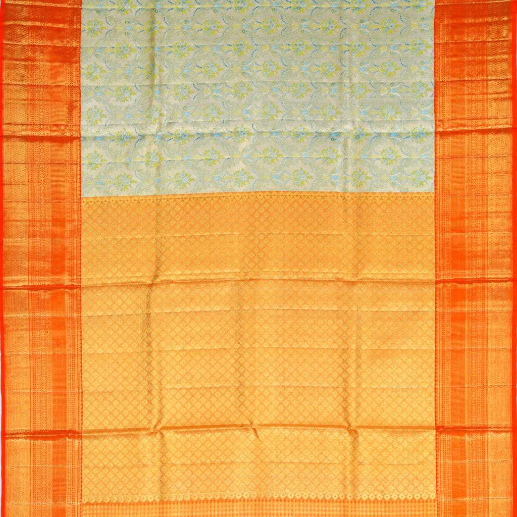 Pastel Pista Green Tissue Korvai Kanjivaram Silk Handloom Saree - Singhania's