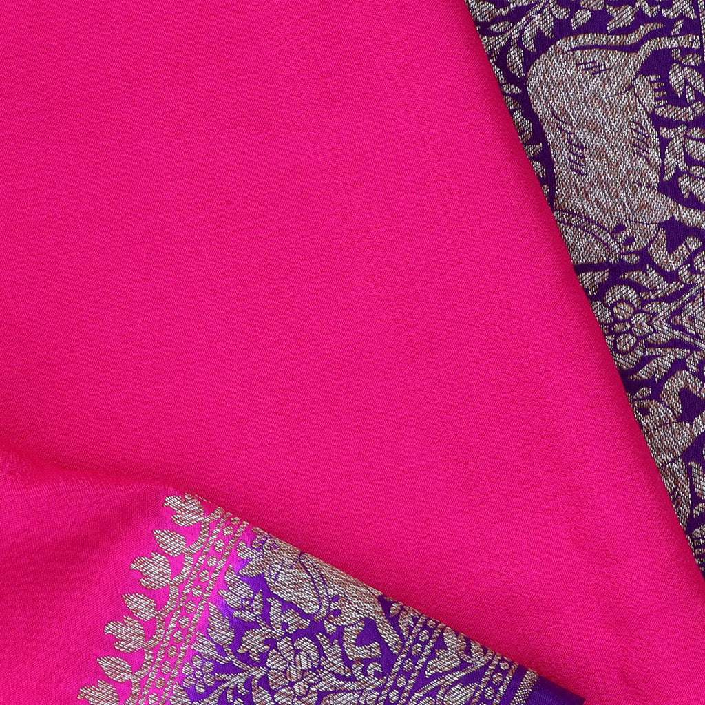 Deep Pink Banarasi Silk Handloom Saree - Singhania's