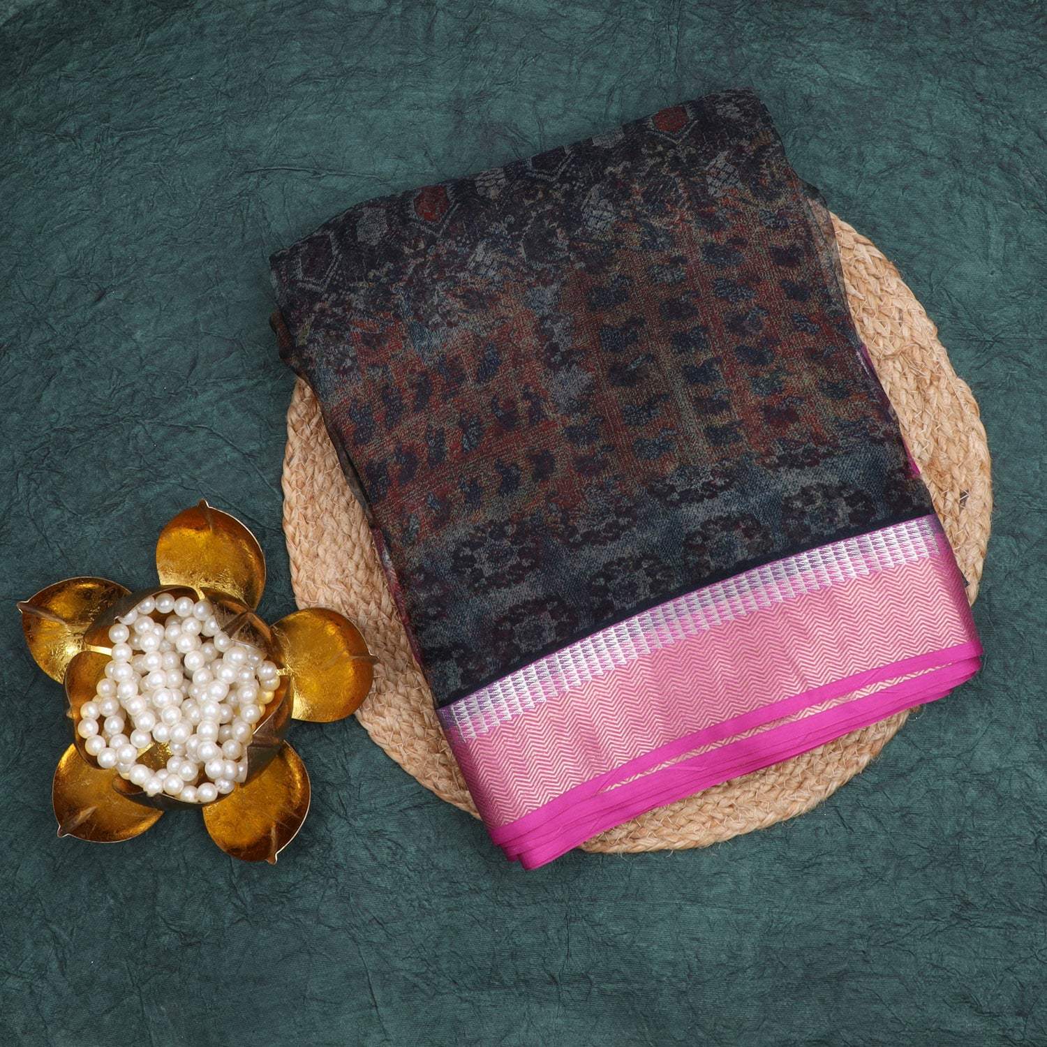 Black Organza Saree With Printed Pattern - Singhania's