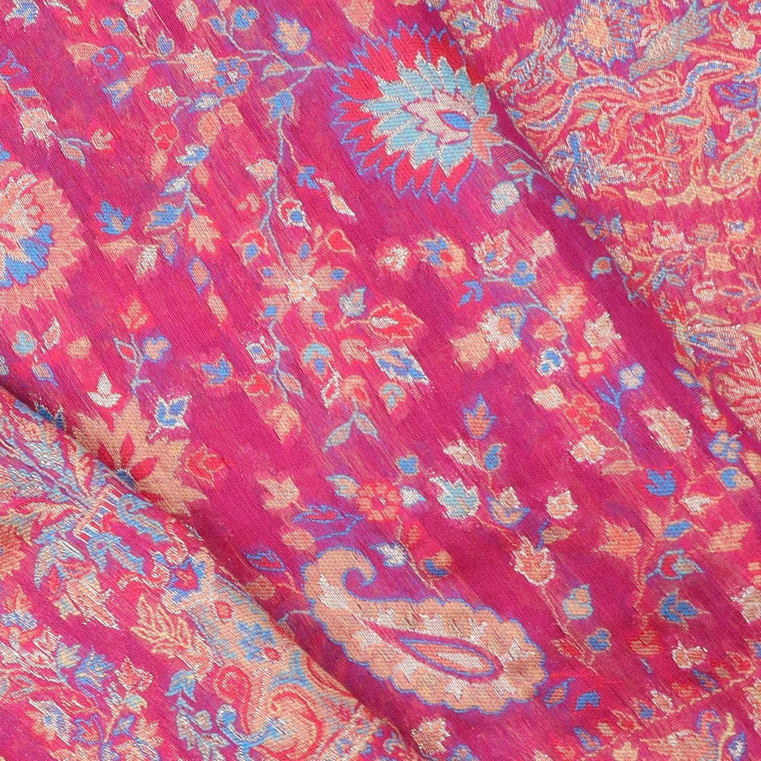 French Pink Kani Silk Handloom Saree With Floral Pattern - Singhania's