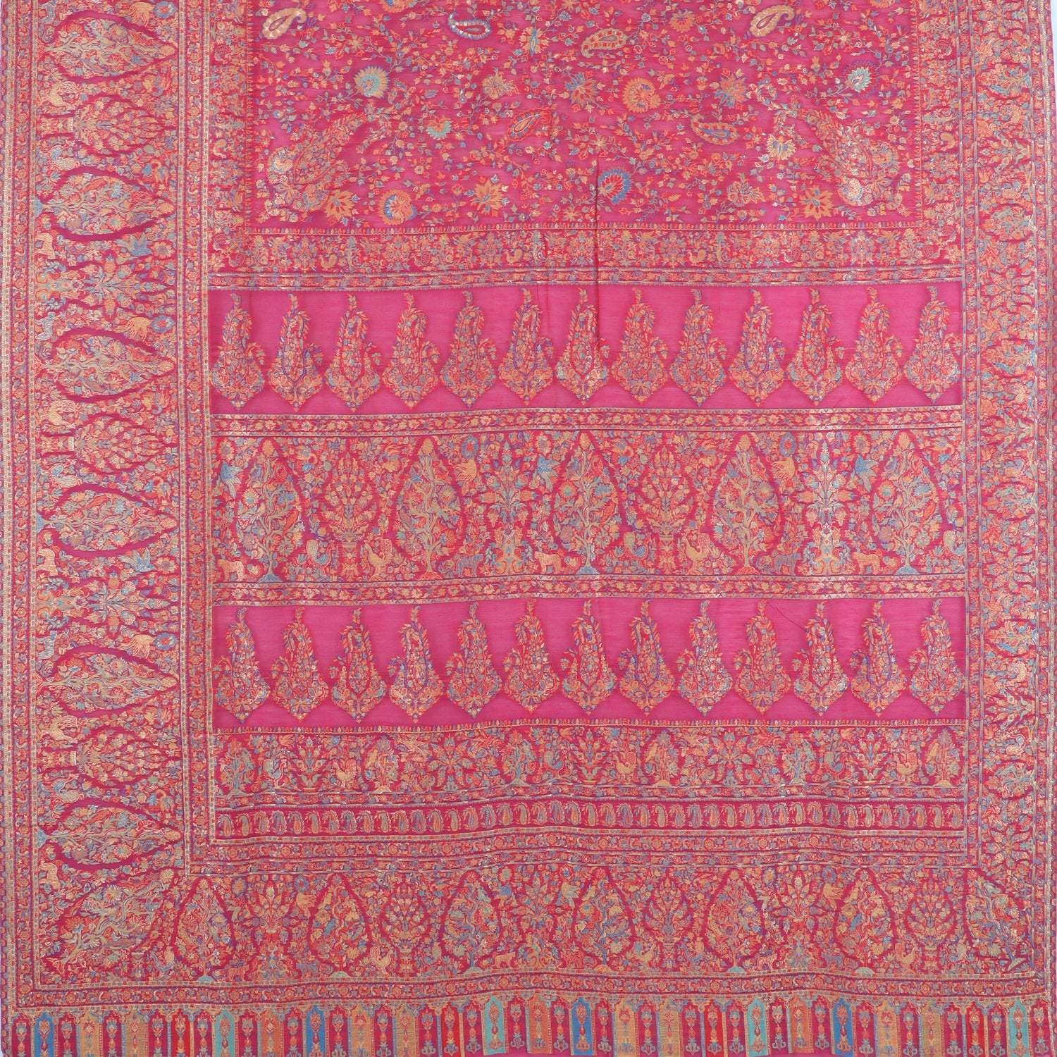 French Pink Kani Silk Handloom Saree With Floral Pattern - Singhania's