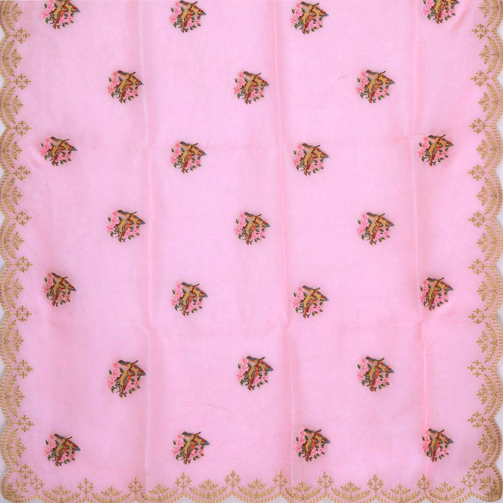 Baby Pink Floral Embroidered Organza Saree - Singhania's