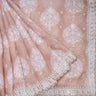 Pastel Light Brown Embroidered Organza Saree With Floral Printed Motifs - Singhania's