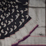 Black Banarasi Silk Handloom Saree With Bird Motifs - Singhania's