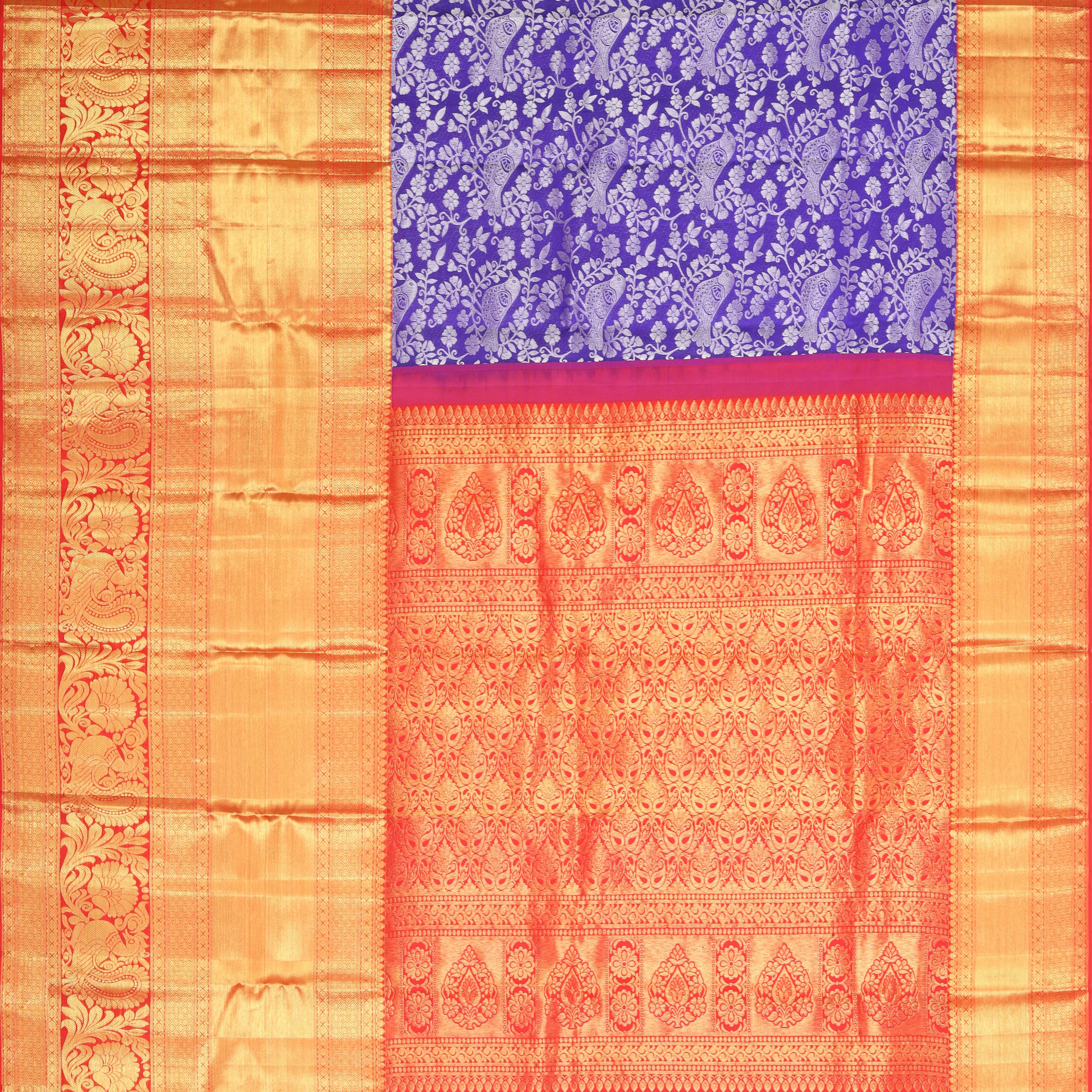 Violet Kanjivaram Silk Saree With Jaal Design - Singhania's